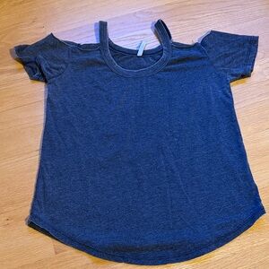 Distressed gray tshirt with cut out shoulder  Tee